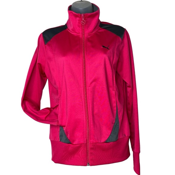 Puma Colorblock Mock Neck Full Zip Track Jacket Pink Black Gym Sporty Athletic M - Picture 14 of 16